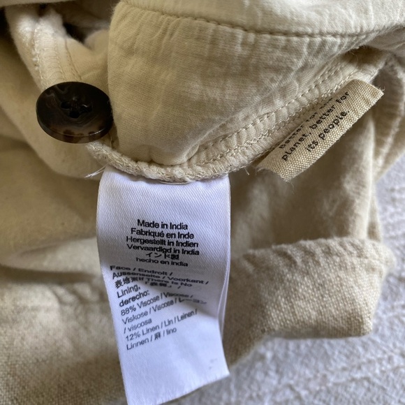 Madewell Tan Button-Front Jumpsuit v neck linen summer rompers - Picture 9 of 11